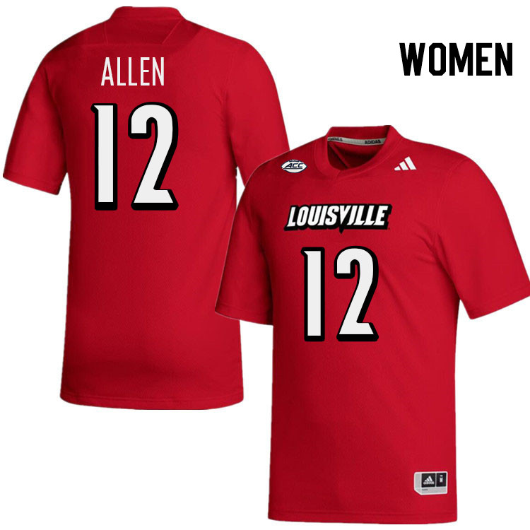 Women #12 Brady Allen Louisville Cardinals College Football Jerseys Stitched-Red